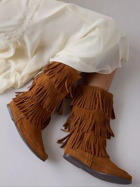 Minnetonka • 3-Layer Fringe Mid-Calf Boots (Brown)